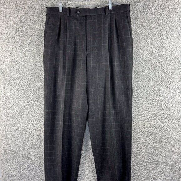 T Harris Wool Dress Pants‎ Mens 36 Gray Plaid Business Casual Office Wedding - Picture 1 of 16